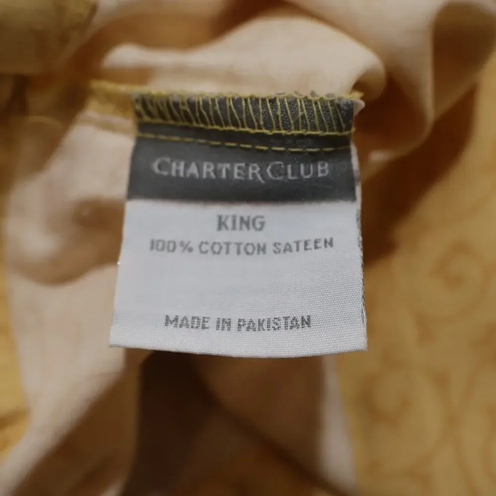 Charter Club King Pillowcase 100% Cotton Sateen Scroll Pattern Yellow